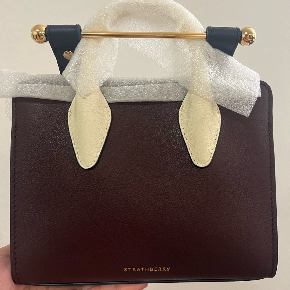 NWT The Strathberry Nano Tote - Burgundy/Navy/Vanilla
